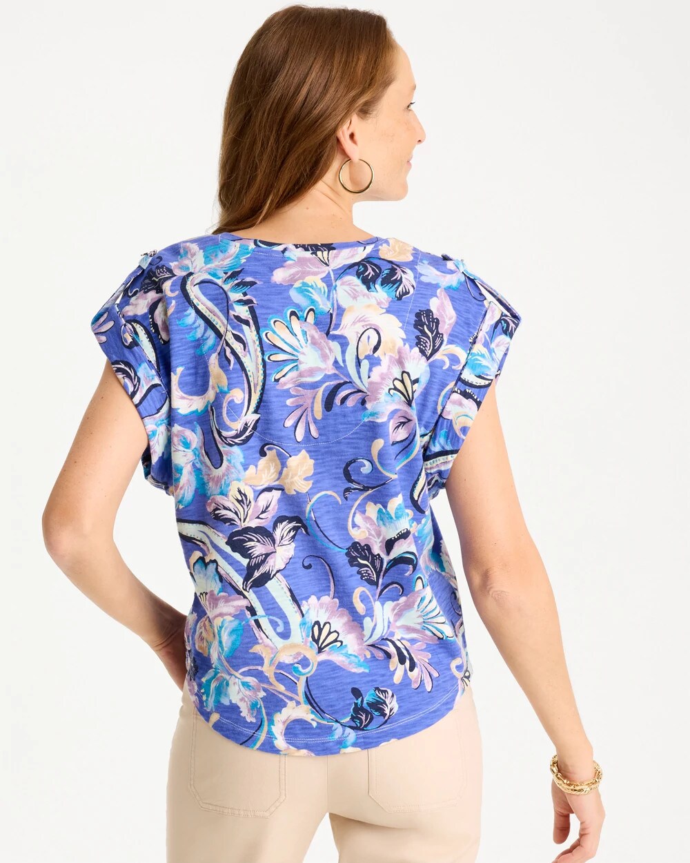 Paisley Cotton Slub Epaulette Tee