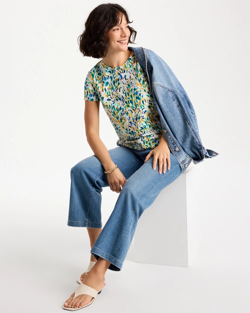 Printed Cotton Stretch Cap-Sleeve Tee