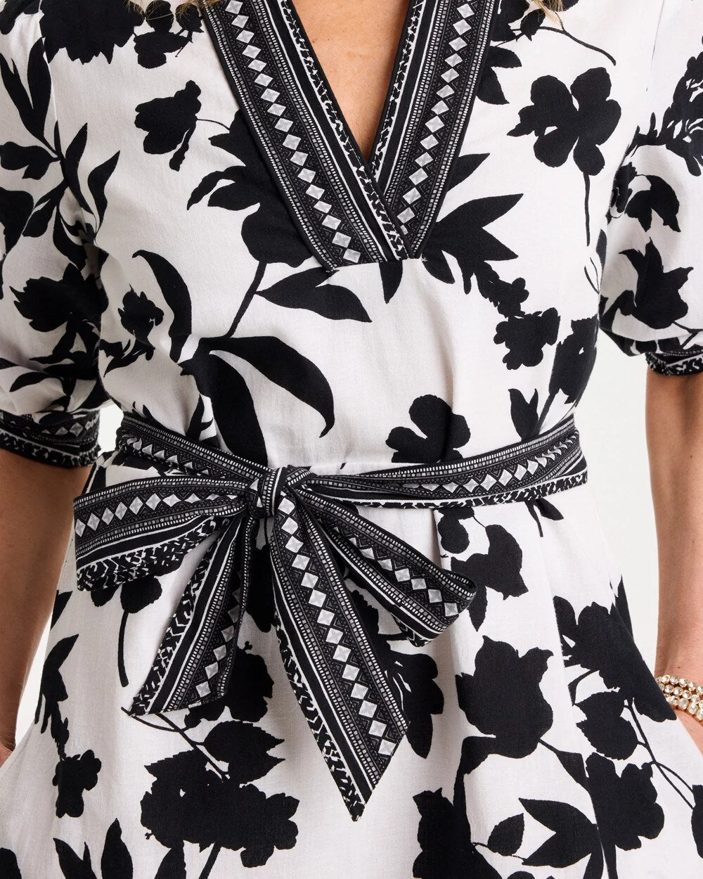 Floral Cotton-Linen Belted Dress