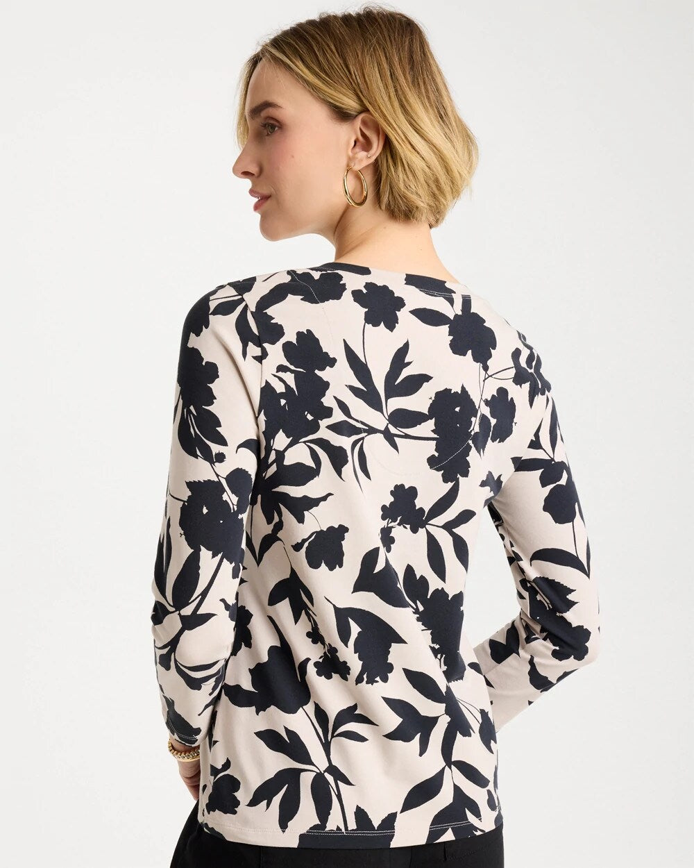 Cotton Stretch 3/4 Sleeve Floral Tee