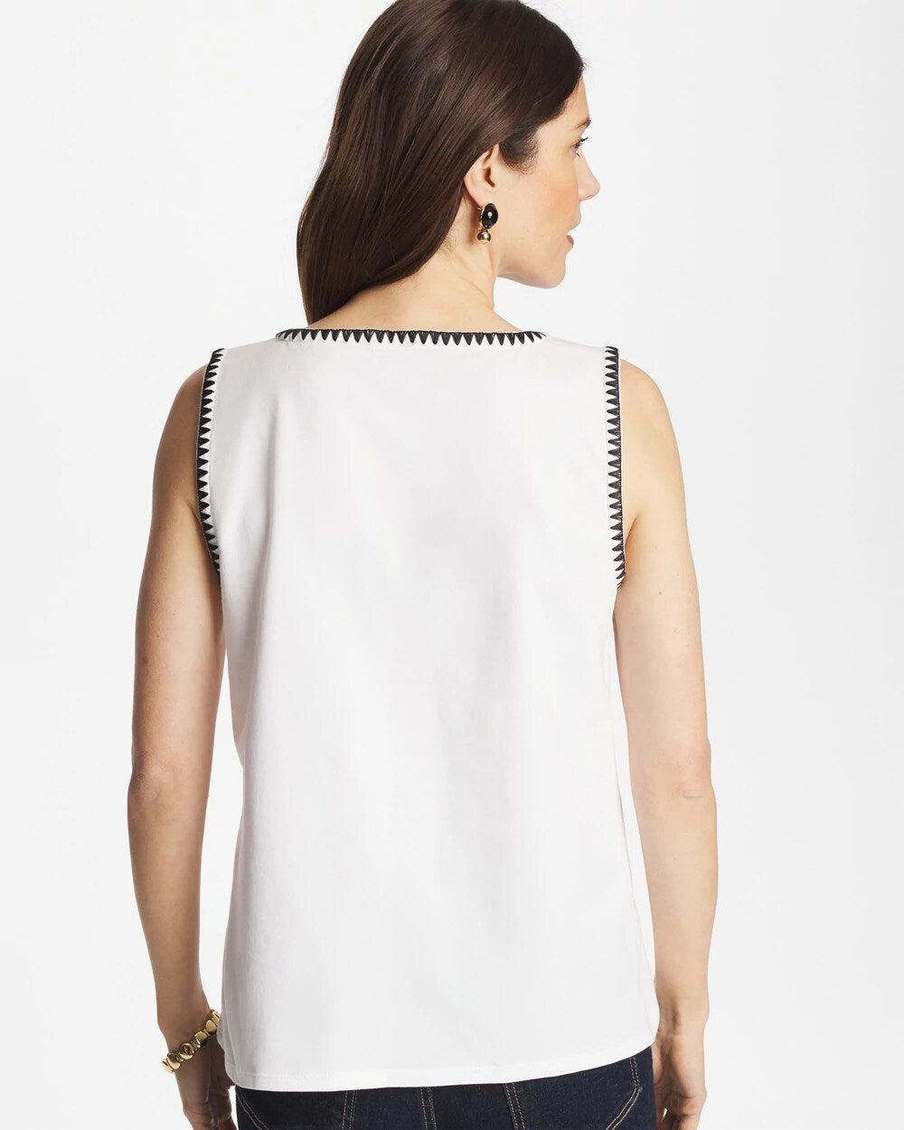 Blanket Stitch Contour Cotton Square Neck Tank