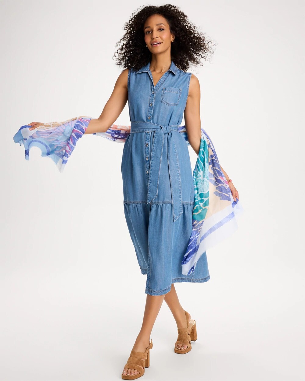 Twill Denim Belted Shirtdress