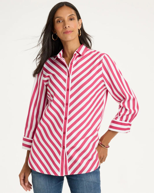No Iron Stretch Slimming Striped Shirt