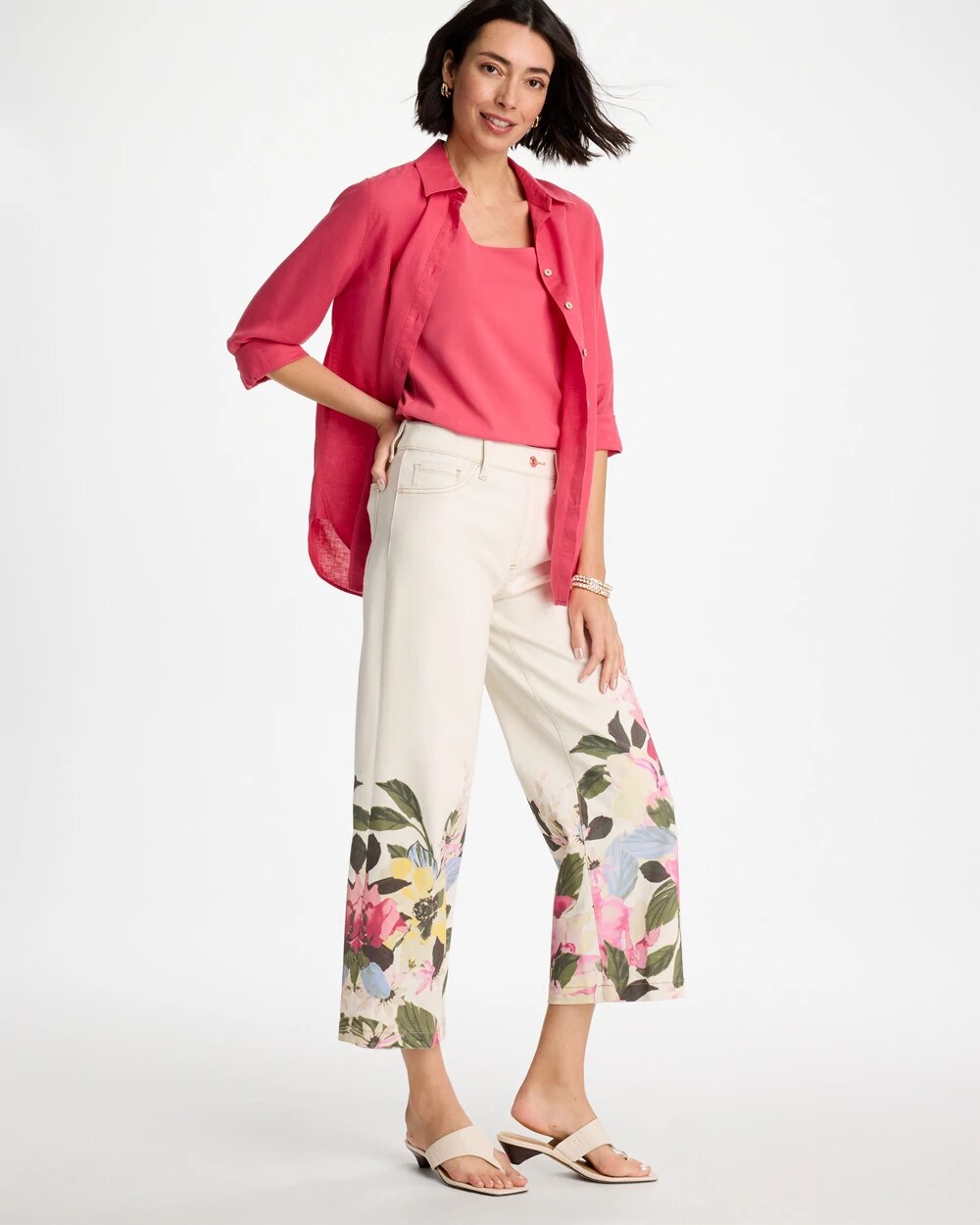 Printed Pull-On Wide Crop Jeans