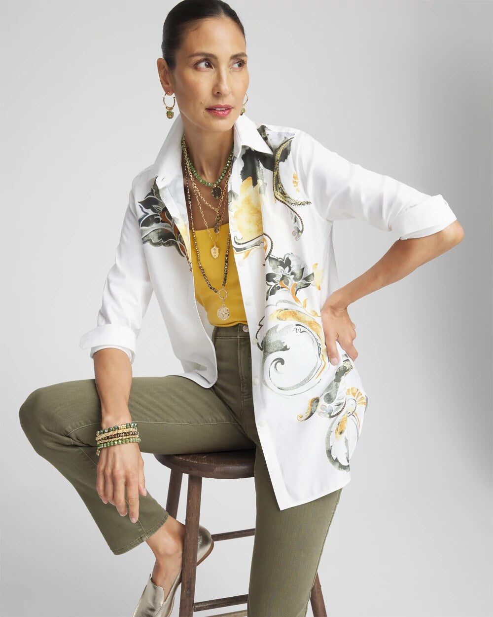 No Iron Placed Floral Shirt
