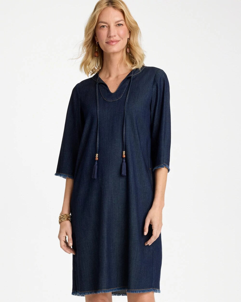 Denim Frayed Knee-Length Dress