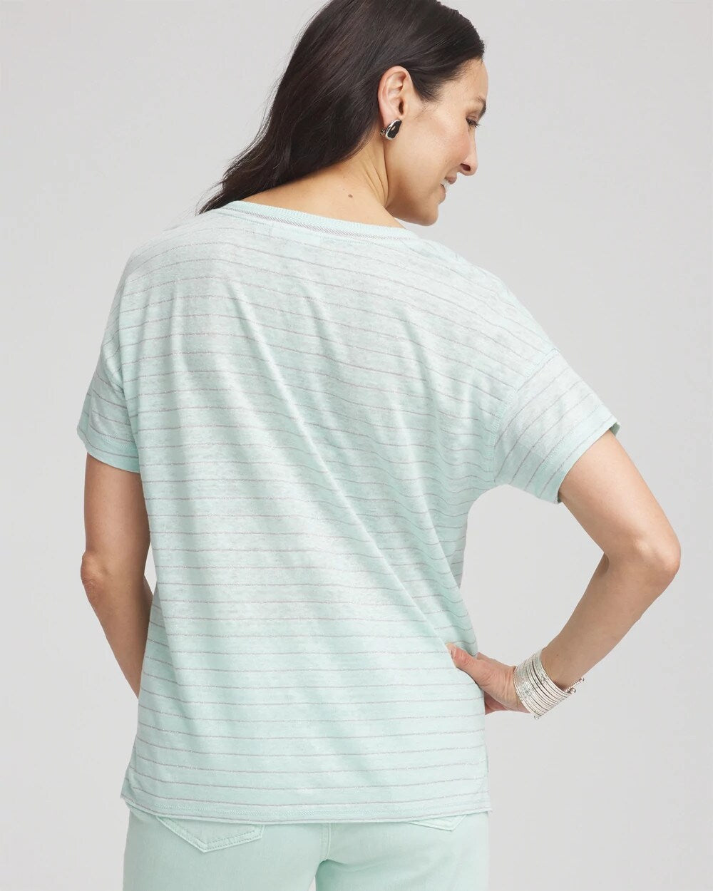 Striped Sweater-Trim Linen Tee