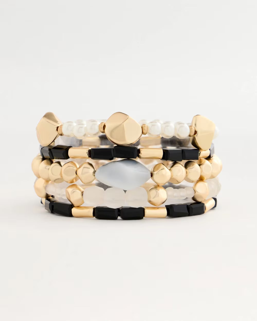 Stretch Set of Five Glam Beaded Bracelets