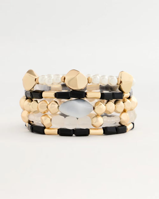 Stretch Set of Five Glam Beaded Bracelets