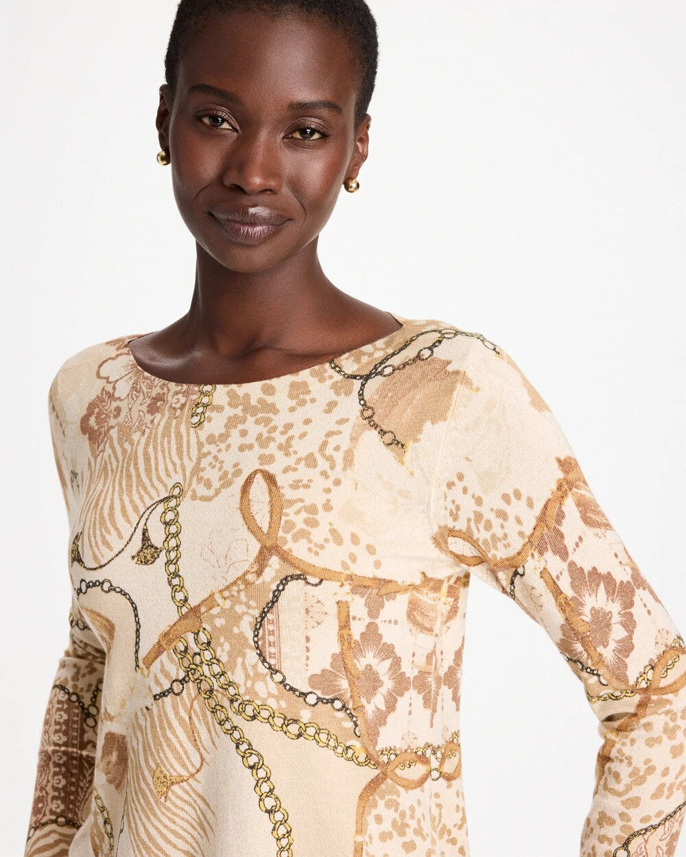Ella Bateau Neutral Print Pullover Sweater
