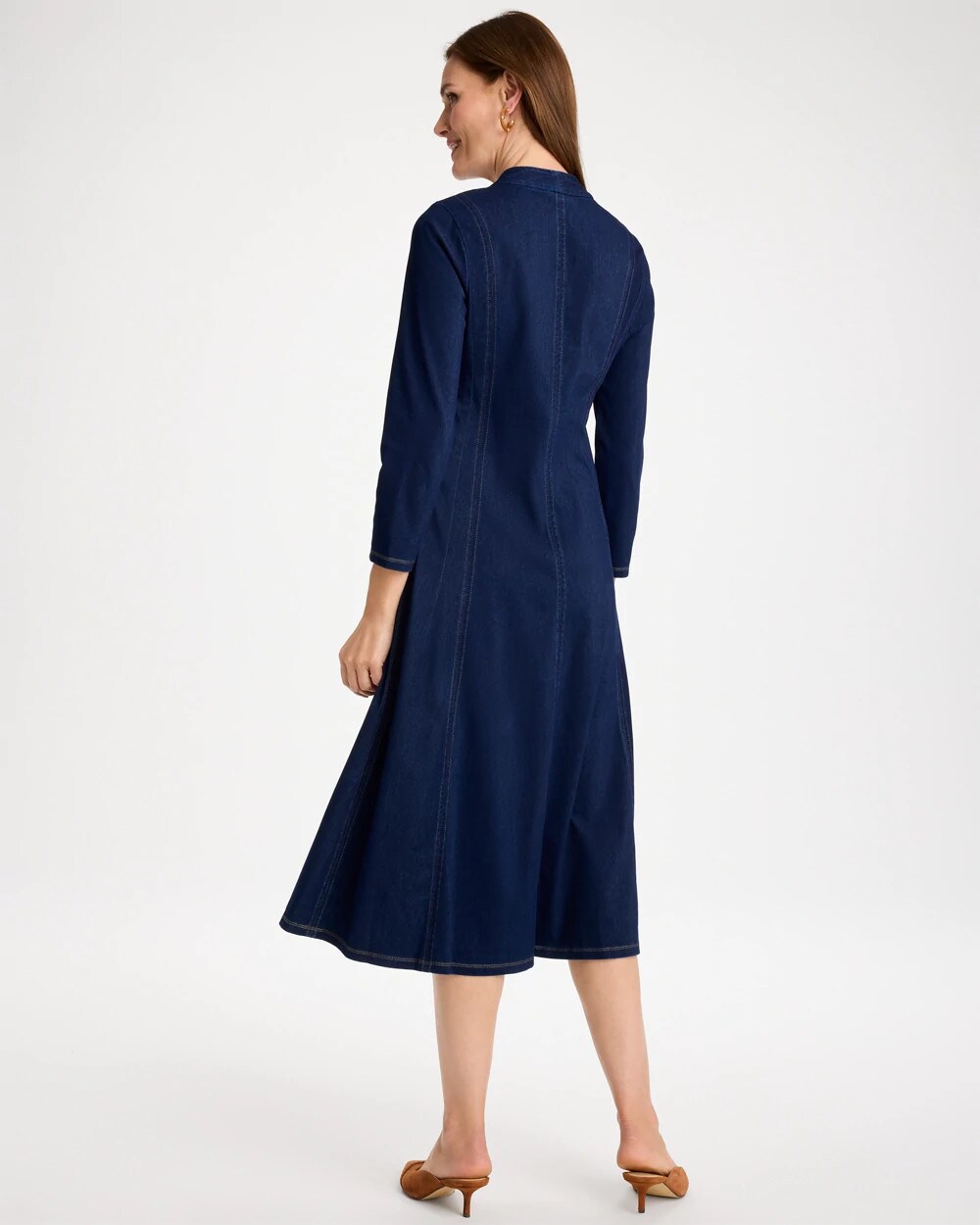 Knit Denim Seamed 3/4 Sleeve Dress