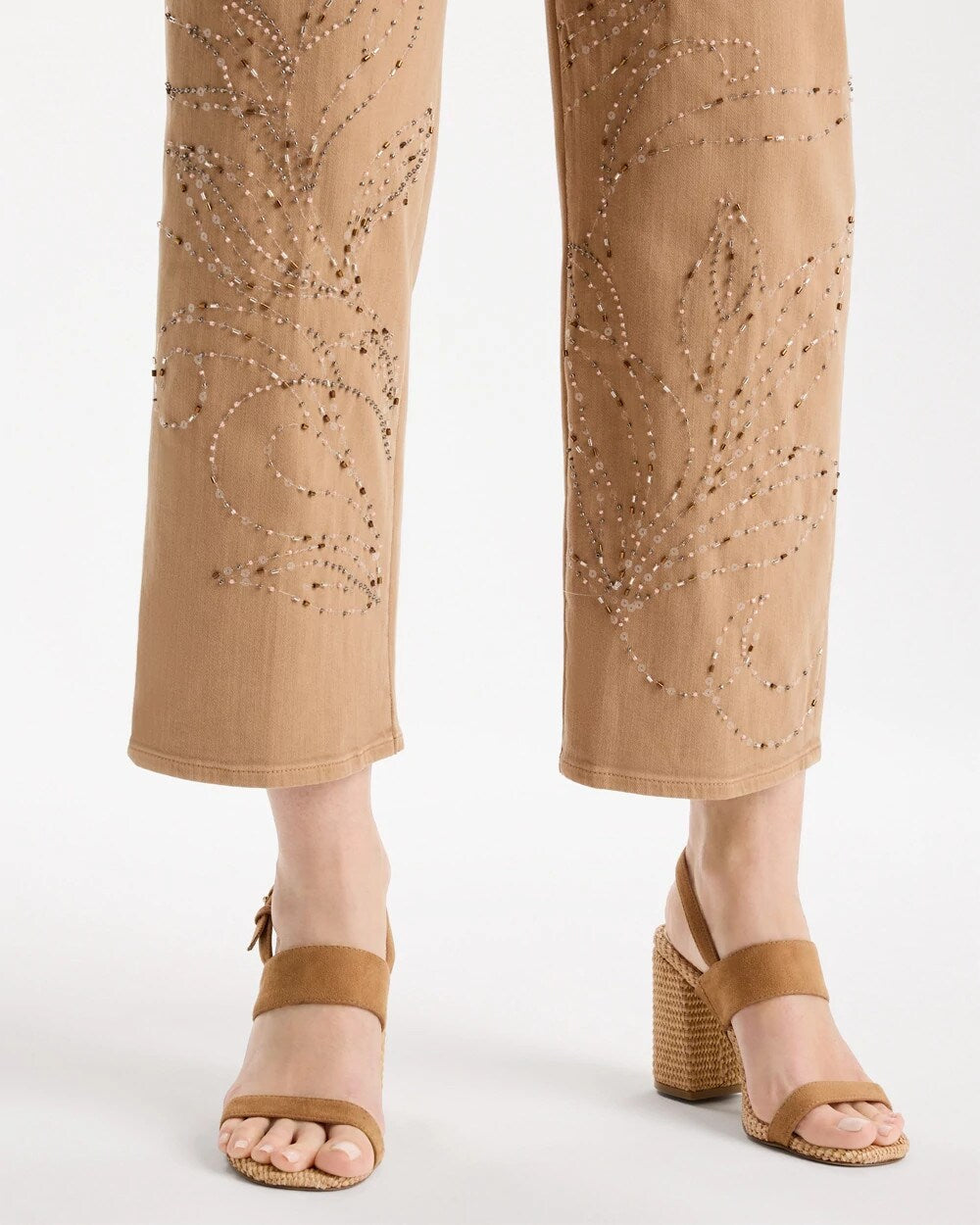 Girlfriend Studded Wide-Leg Crop Jeans