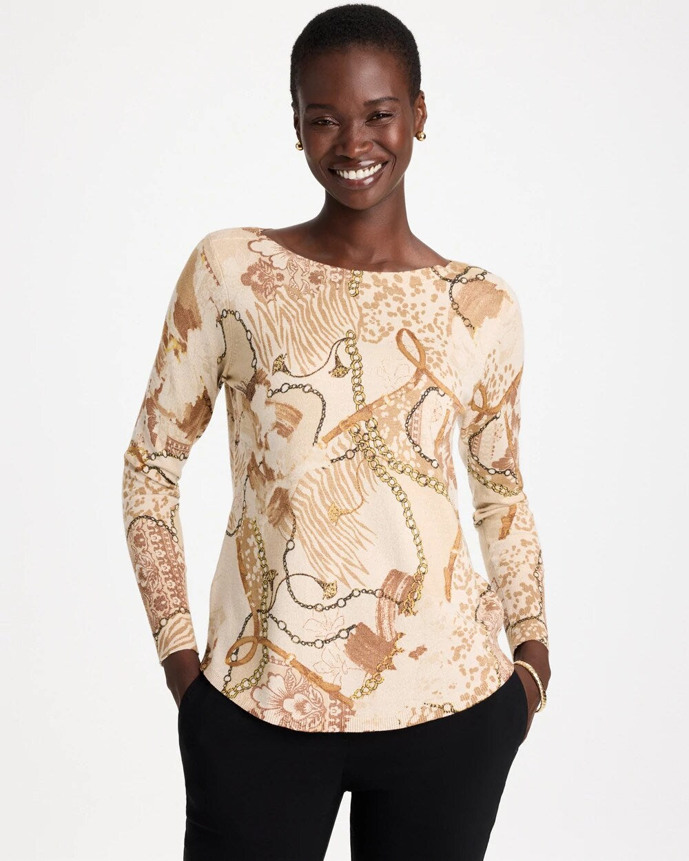 Ella Bateau Neutral Print Pullover Sweater