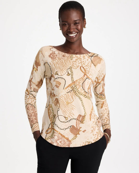 Ella Bateau Neutral Print Pullover Sweater