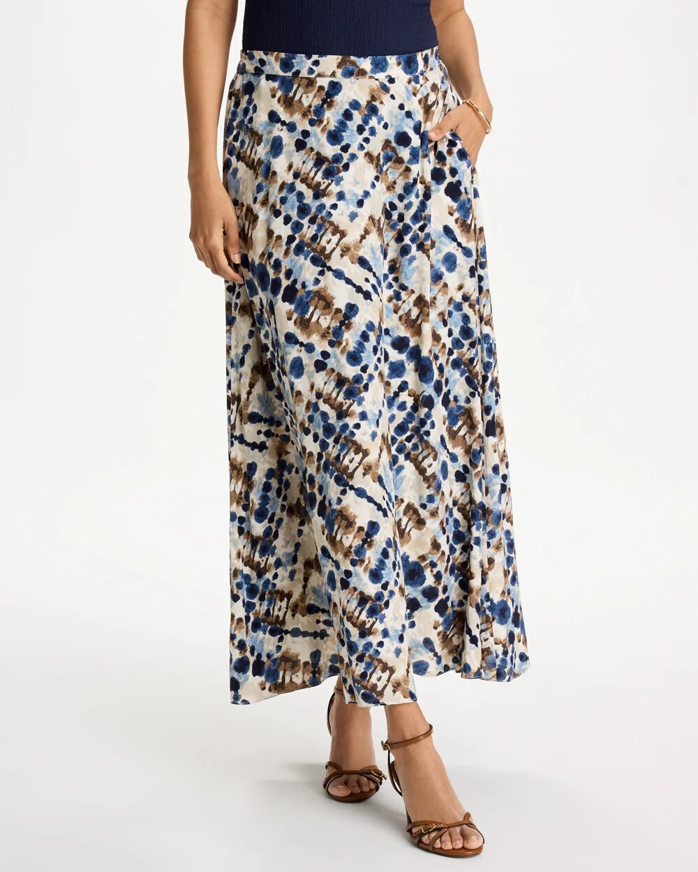 Faux Silk Printed Maxi Skirt