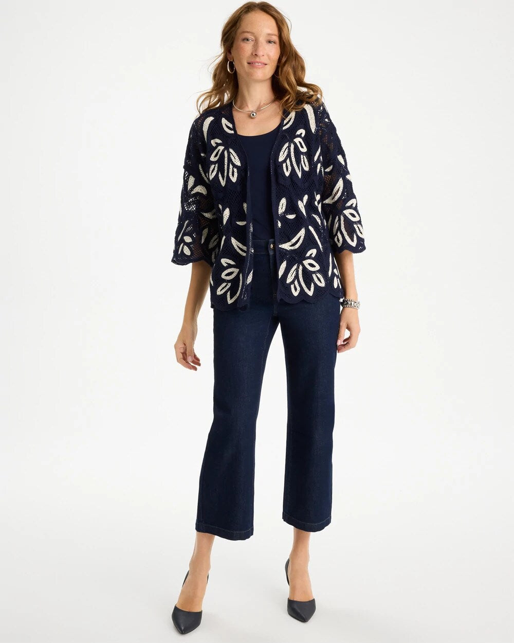Woven Crochet Lace Contrast Kimono