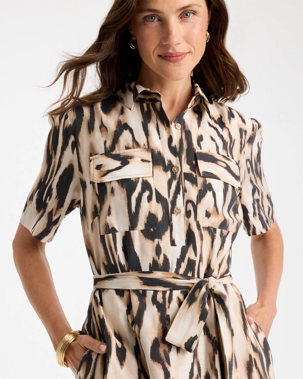Ikat Printed Midi Length Shirtdress