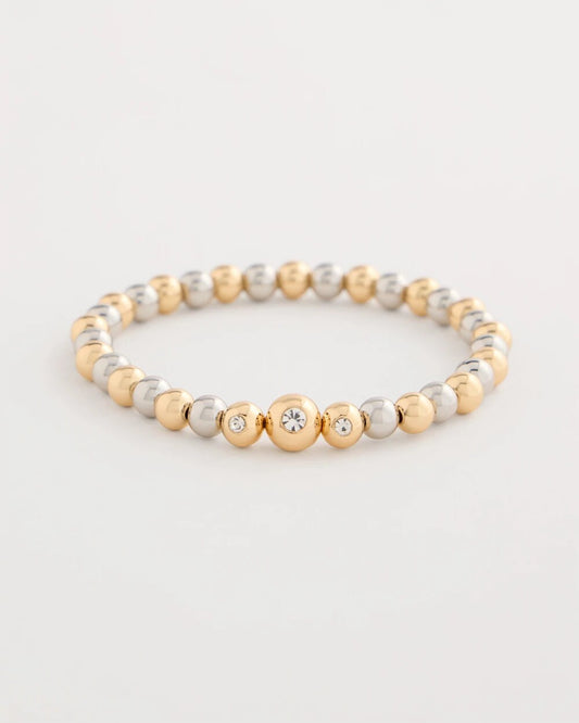 Mixed Metal Beaded Stretch Bracelet
