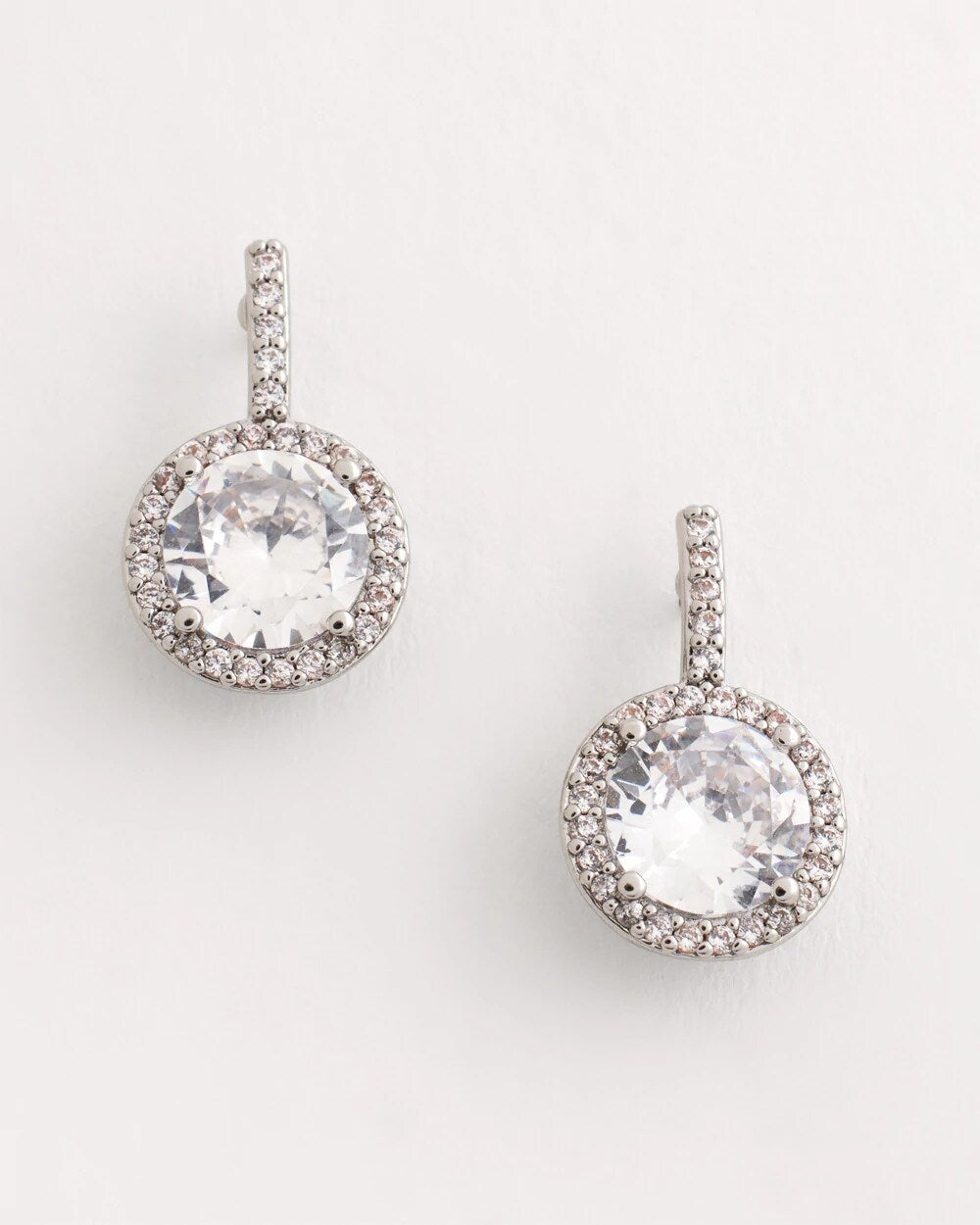 Silvertone Bezel Set Cubic Zirconia Halo Earrings