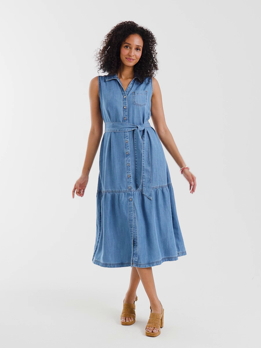 Twill Denim Belted Shirtdress
