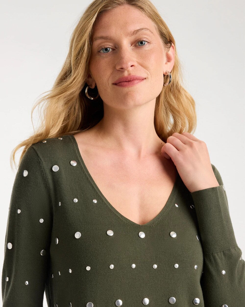 Ella Embellished V-Neck Pullover Sweater