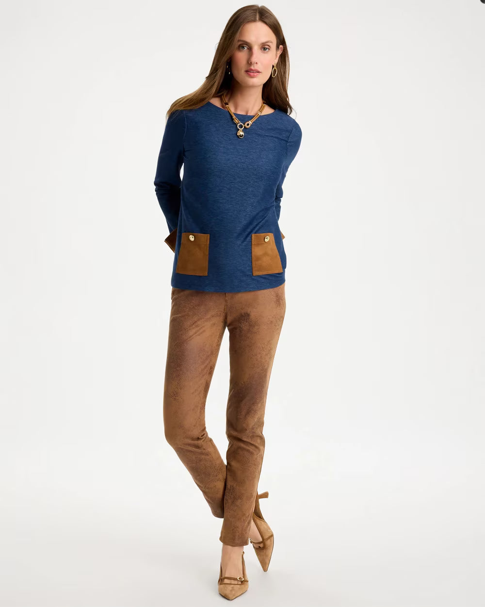 Soft Suede Knit Five-Pocket Skinny Pants