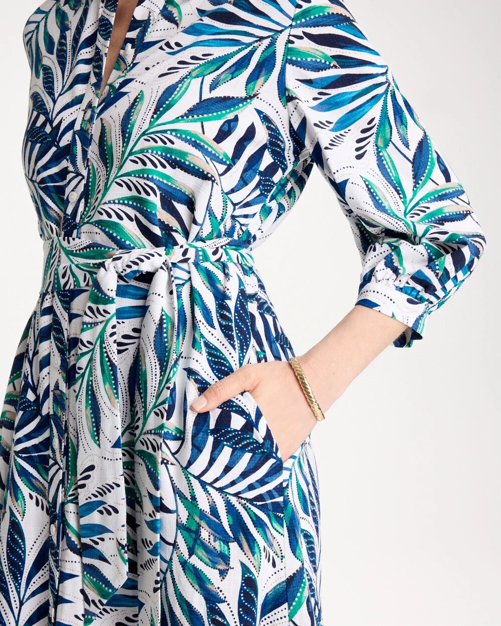 Palm Cotton-Rayon Slub Shirtdress
