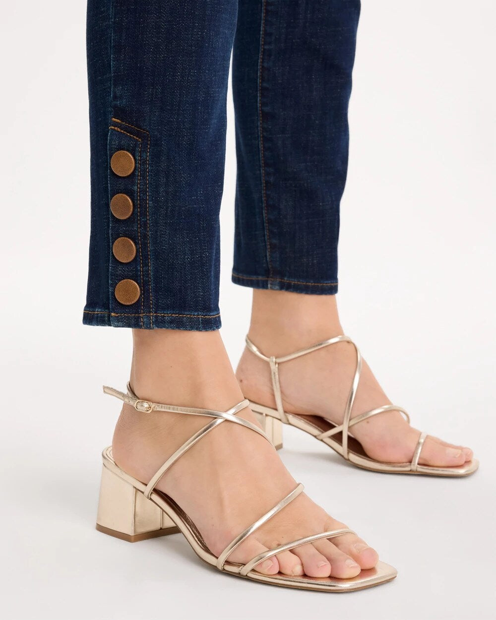 Girlfriend Slim Faux Leather Hem Ankle Jeans