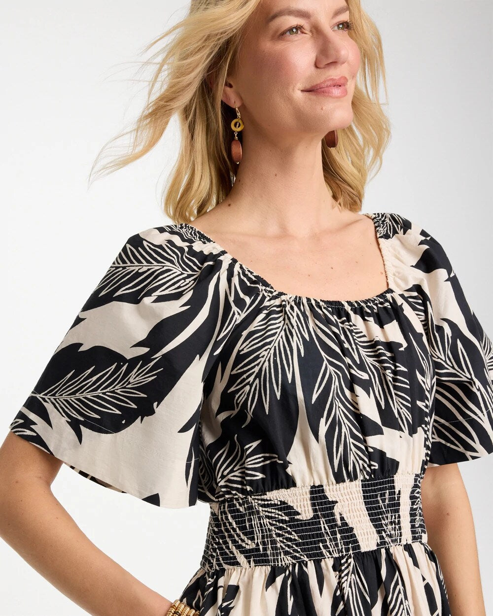Poplin Cotton Palm Off-Shoulder Dress