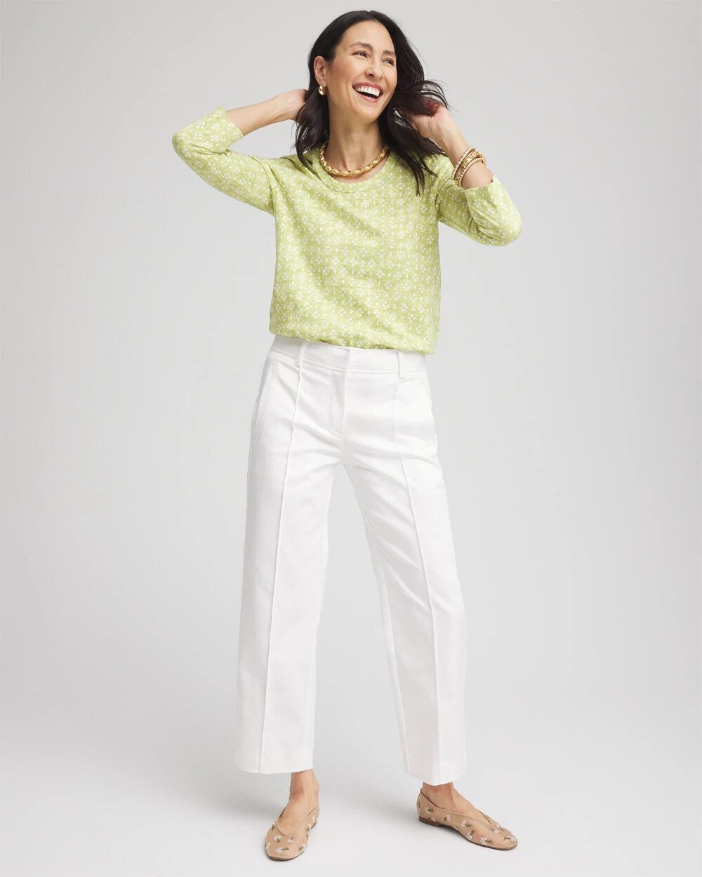 Stretch Sateen Straight Cropped Pants