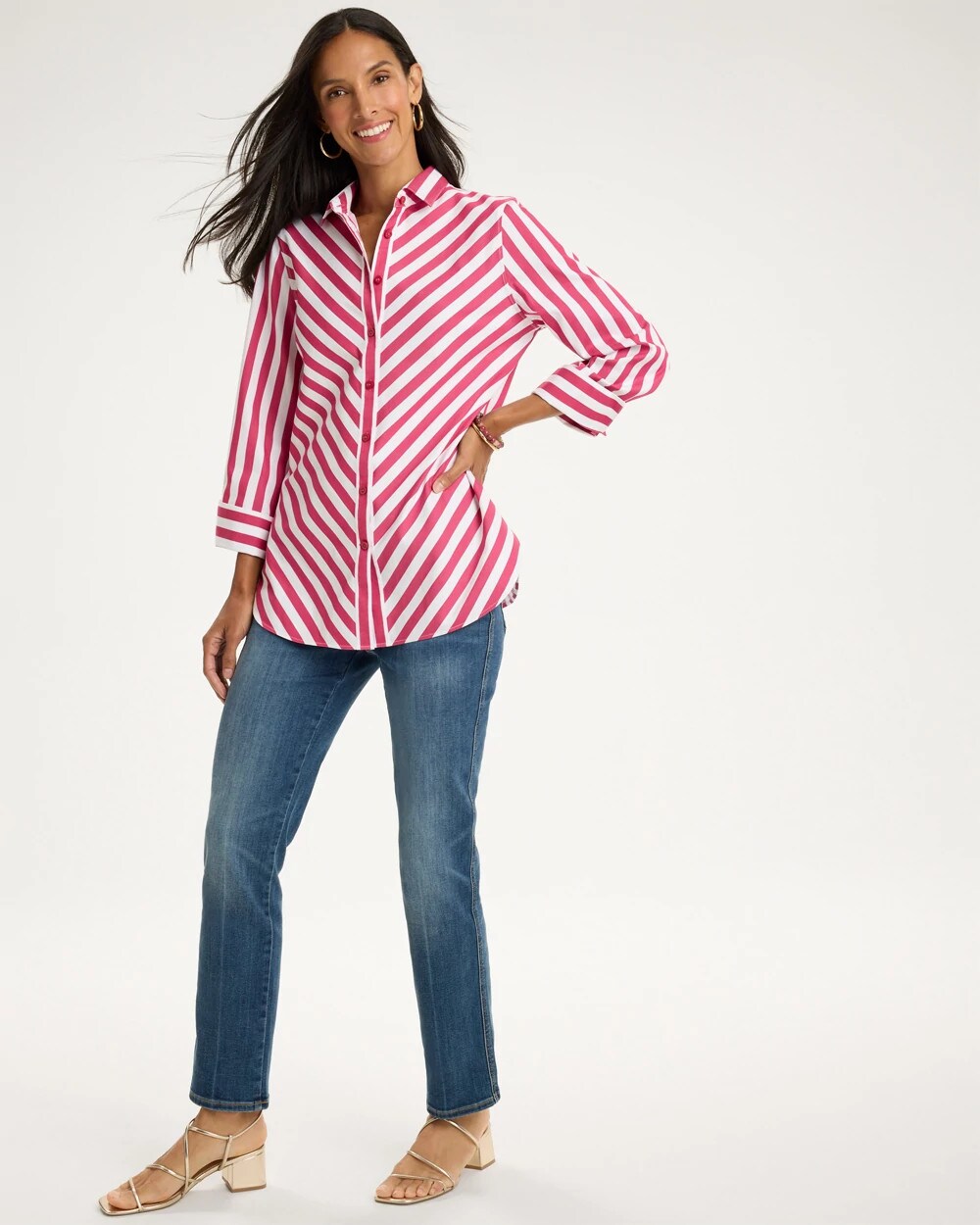 No Iron Stretch Slimming Striped Shirt
