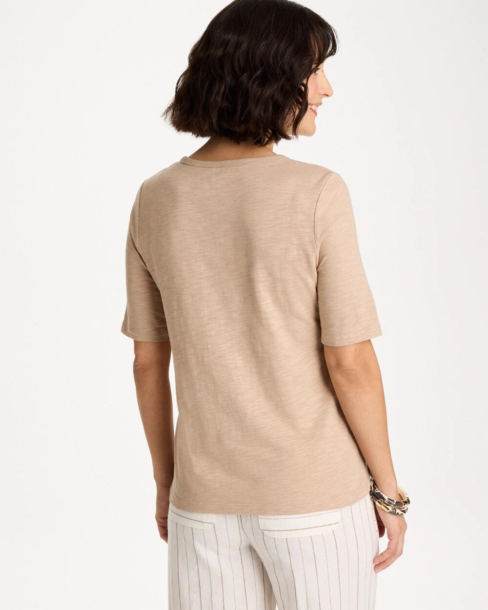 Foil Print Cotton Slub Elbow-Sleeve Tee