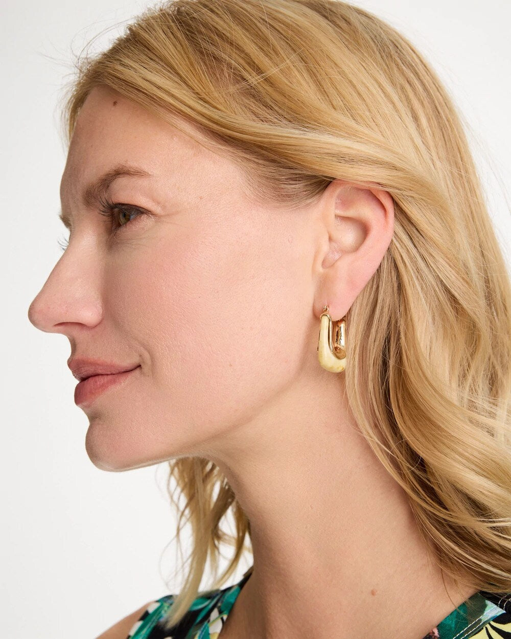 Neutral Goldtone Square Hoop Earrings