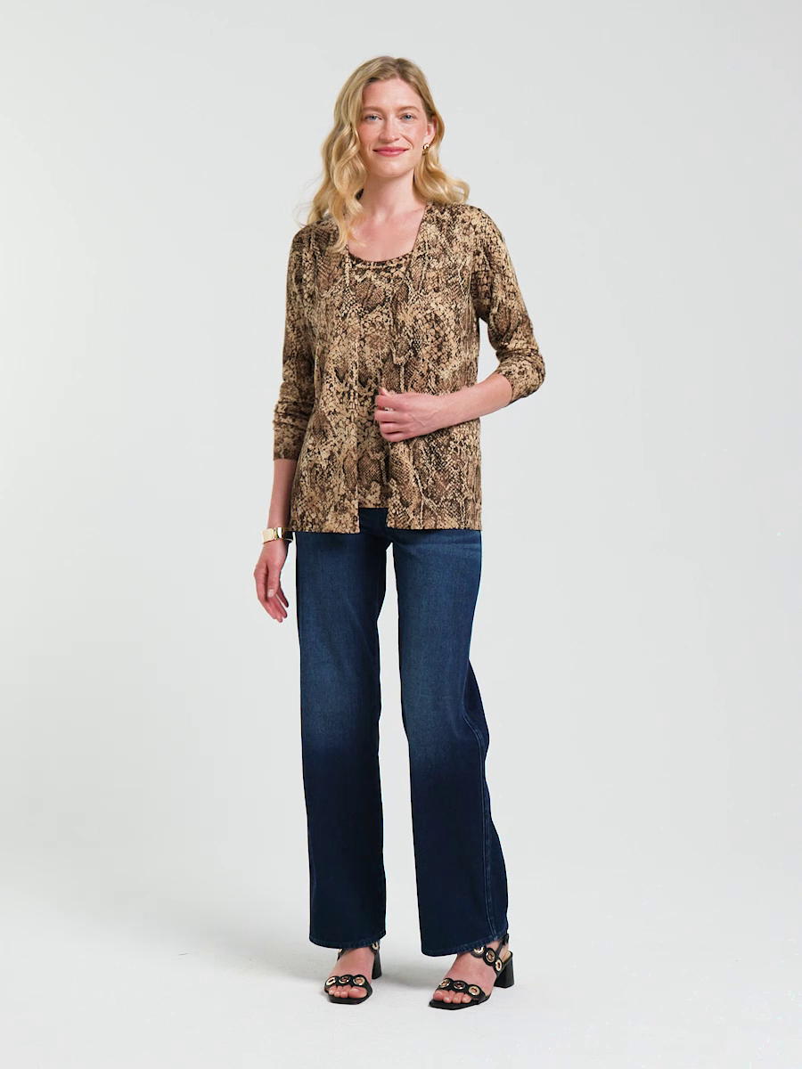 Pull-On Knit Denim Wide-Leg Jean