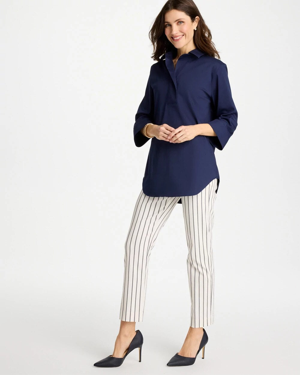Pinstriped Brigitte Slim Ankle Pants