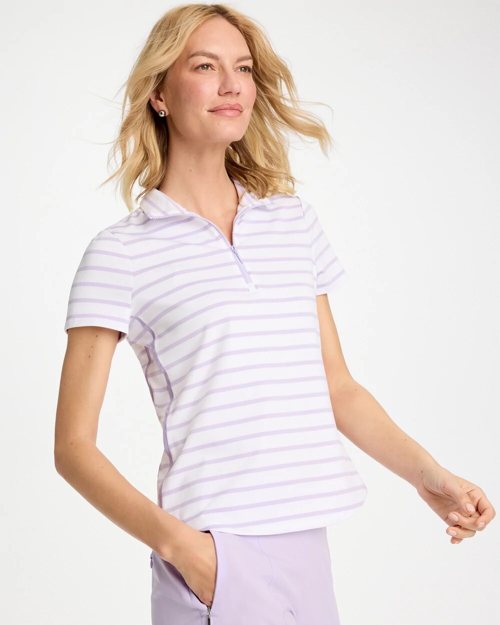 Zenergy UPF Striped Half Zip Polo