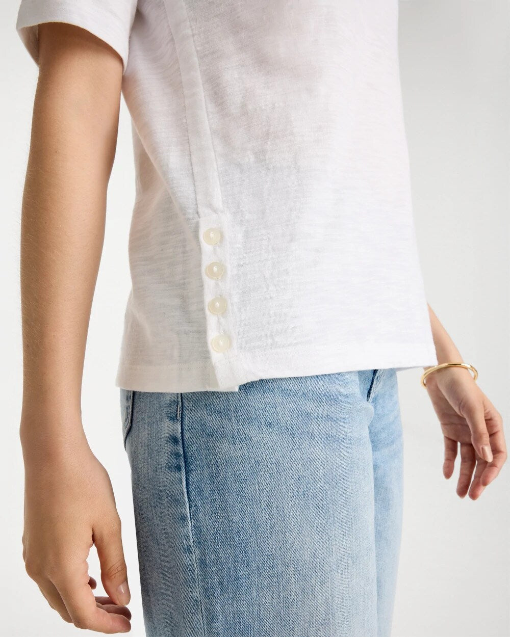 Cotton Slub Crewneck Button Tee
