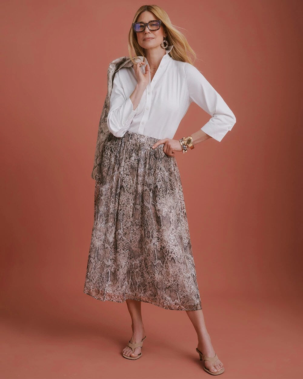 Georgette Python Animal Print Pull-On Skirt