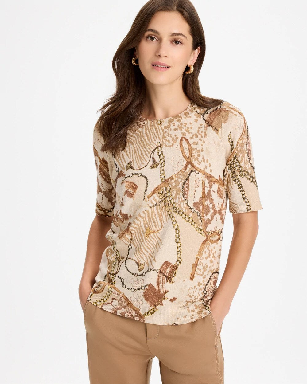 Ella Printed Short-Sleeve Sweater