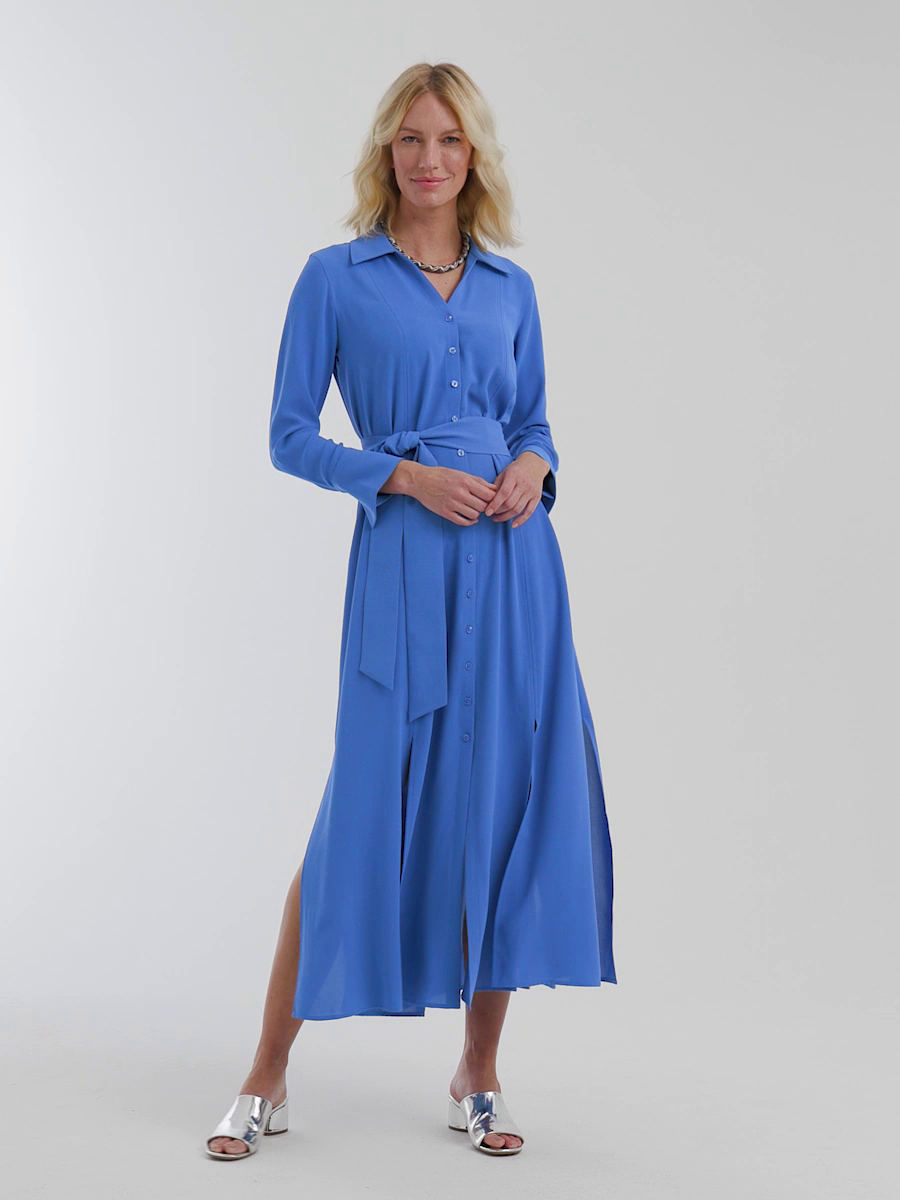 Belted Split Hem Maxi Shirtdress