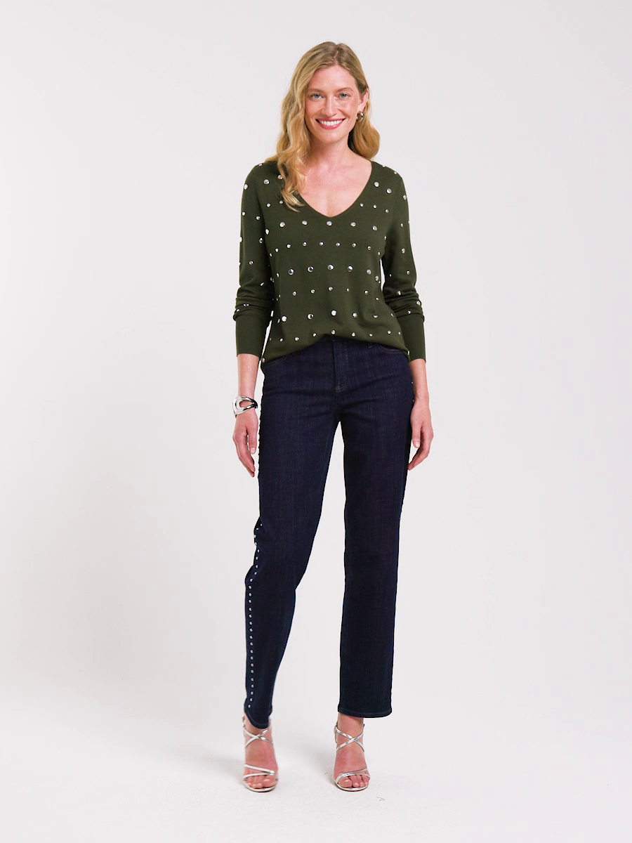 Studded Girlfriend Straight Ankle Jeans