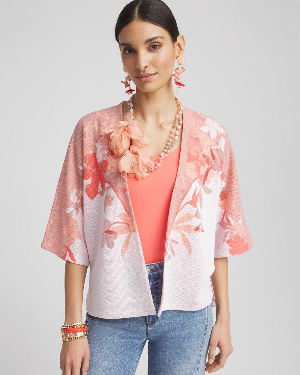 Jacquard Kimono-Style Cardigan