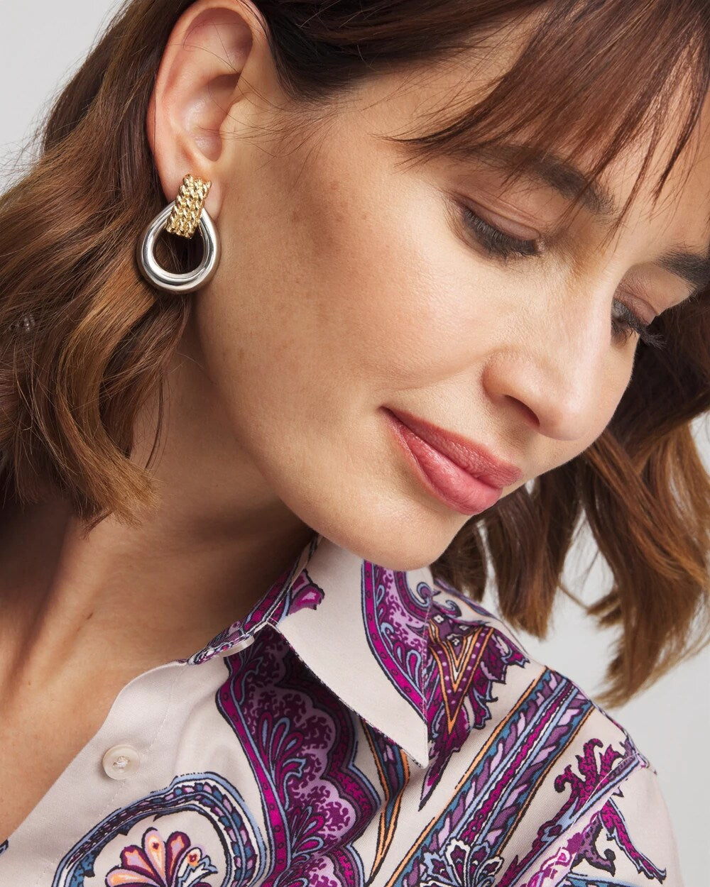 No Droop Mixed-Metal Teardrop Clip-On Earrings