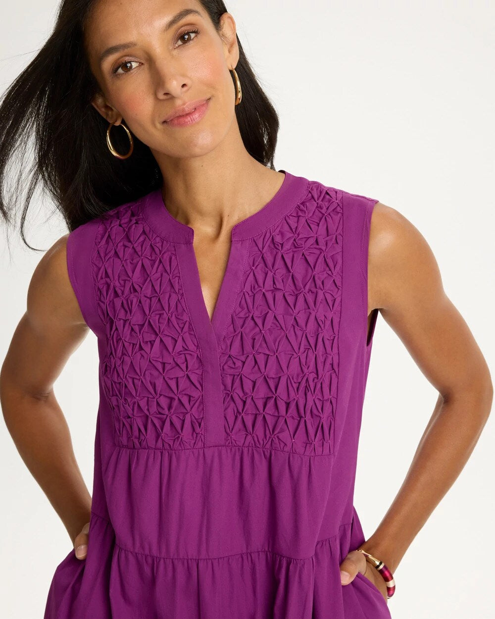 Poplin Cotton Smocked Sleeveless Dress