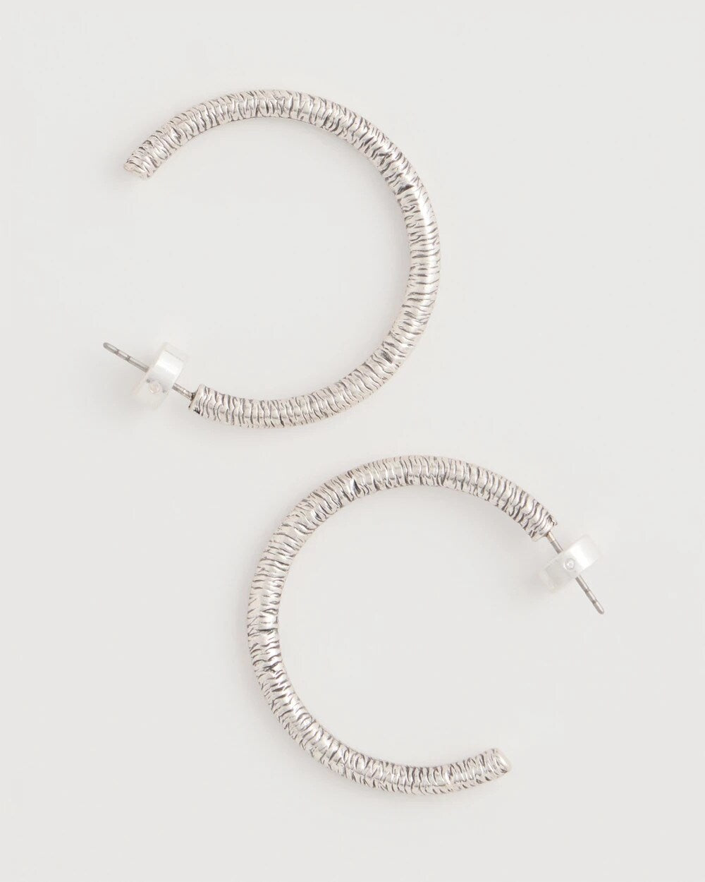 Silvertone Textured Hoop Earrings