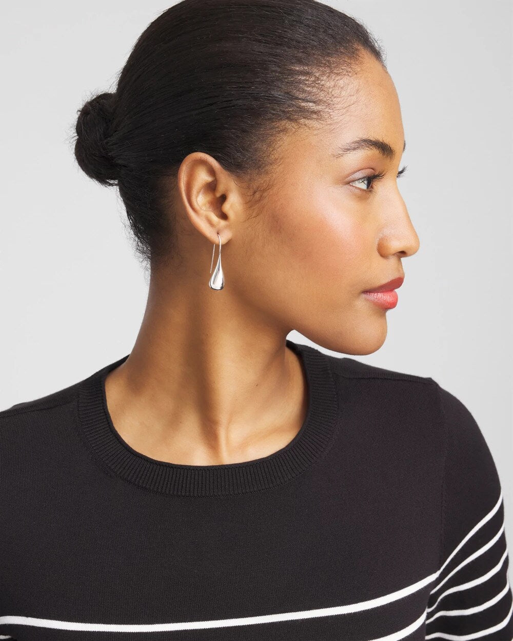 No Droop Silver Tone Teardrop Threader Earrings