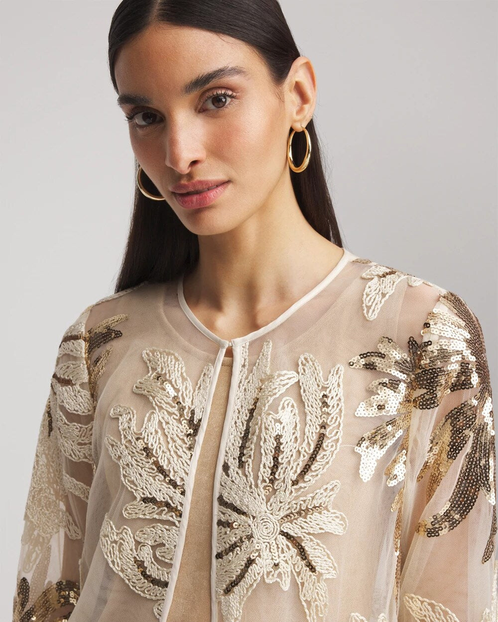 Travelers Collection Sequin-Mesh Jacket