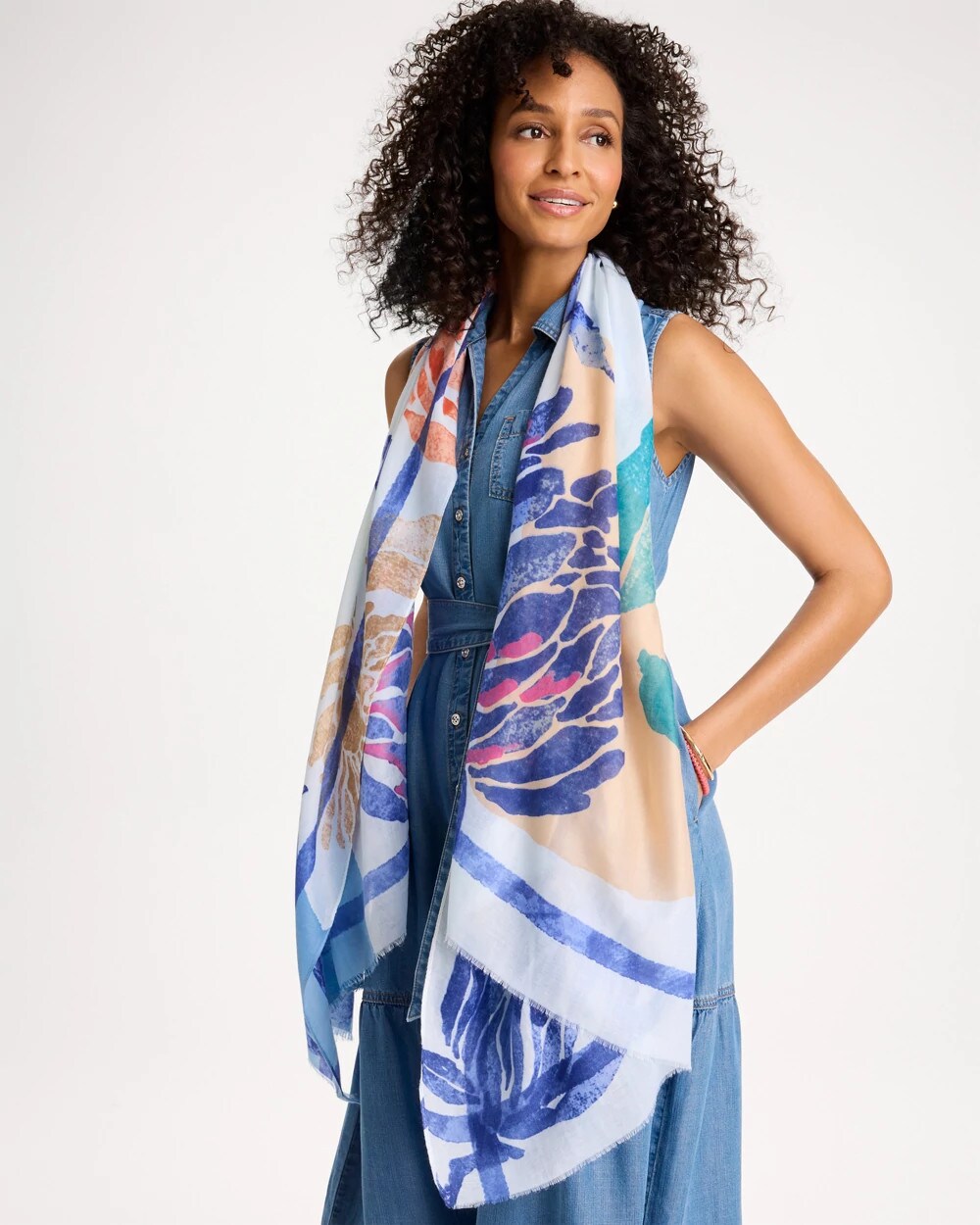 Coral Motif Oblong Scarf