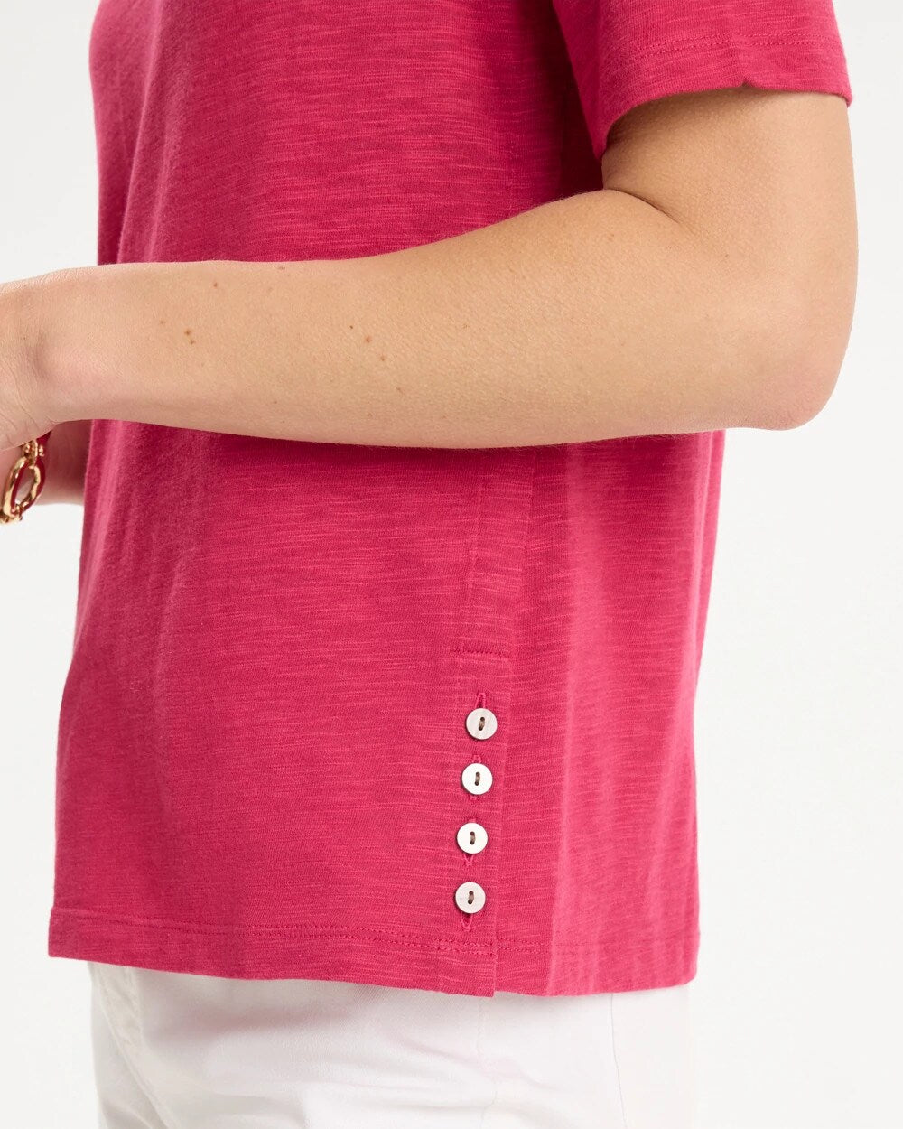 Cotton Slub Crewneck Button Tee