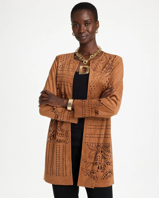 Faux Suede Cutwork Longline Jacket